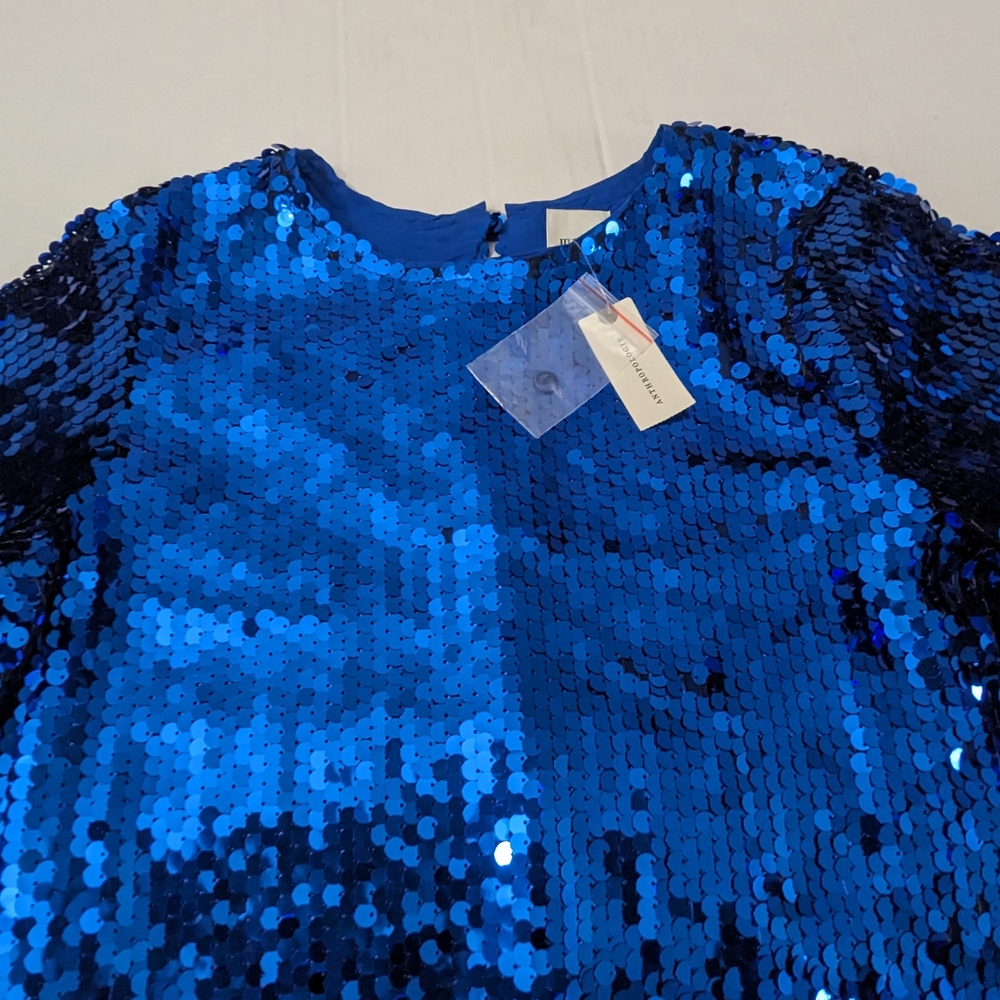Maeve Antropologie Emmy Mini Dress Blue Sequins Swing Cocktail Party Size S NWT - Picture 4 of 12